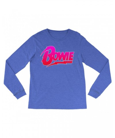 David Bowie Heather Long Sleeve Shirt | Pink and Red Bowie Logo Shirt $14.68 Shirts