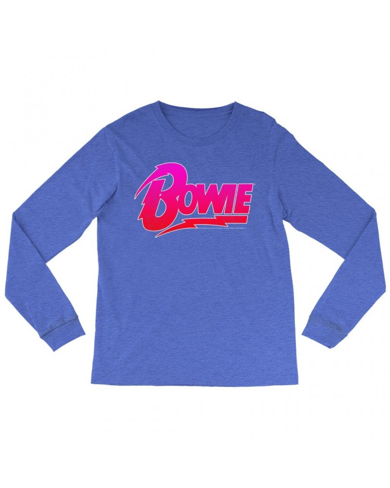 David Bowie Heather Long Sleeve Shirt | Pink and Red Bowie Logo Shirt $14.68 Shirts