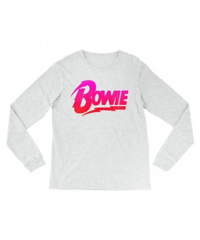 David Bowie Heather Long Sleeve Shirt | Pink and Red Bowie Logo Shirt $14.68 Shirts