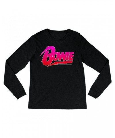 David Bowie Heather Long Sleeve Shirt | Pink and Red Bowie Logo Shirt $14.68 Shirts