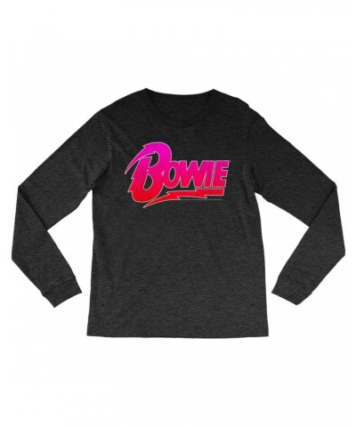 David Bowie Heather Long Sleeve Shirt | Pink and Red Bowie Logo Shirt $14.68 Shirts