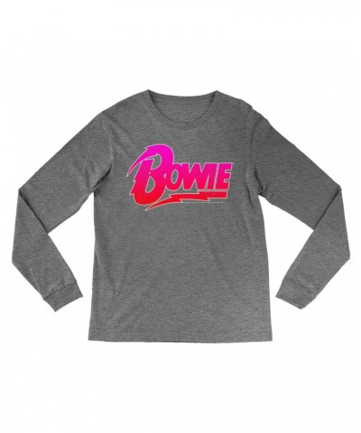 David Bowie Heather Long Sleeve Shirt | Pink and Red Bowie Logo Shirt $14.68 Shirts