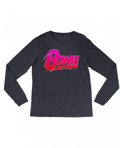 David Bowie Heather Long Sleeve Shirt | Pink and Red Bowie Logo Shirt $14.68 Shirts