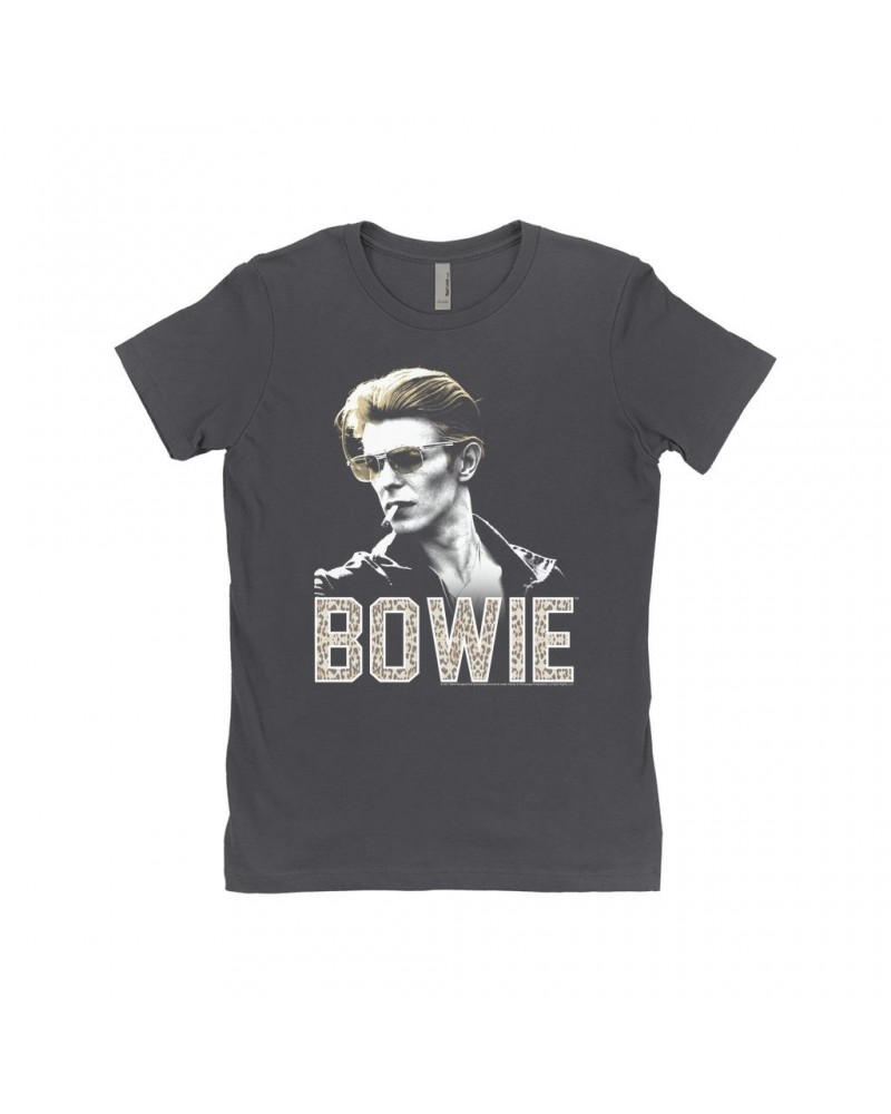 David Bowie Ladies' Boyfriend T-Shirt | The Man Who Fell To Earth Photo With Leopard Logo Shirt $8.48 Shirts