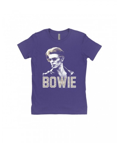 David Bowie Ladies' Boyfriend T-Shirt | The Man Who Fell To Earth Photo With Leopard Logo Shirt $8.48 Shirts