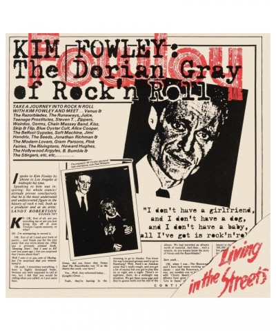 Kim Fowley Living In The Streets Vinyl Record $12.24 Vinyl