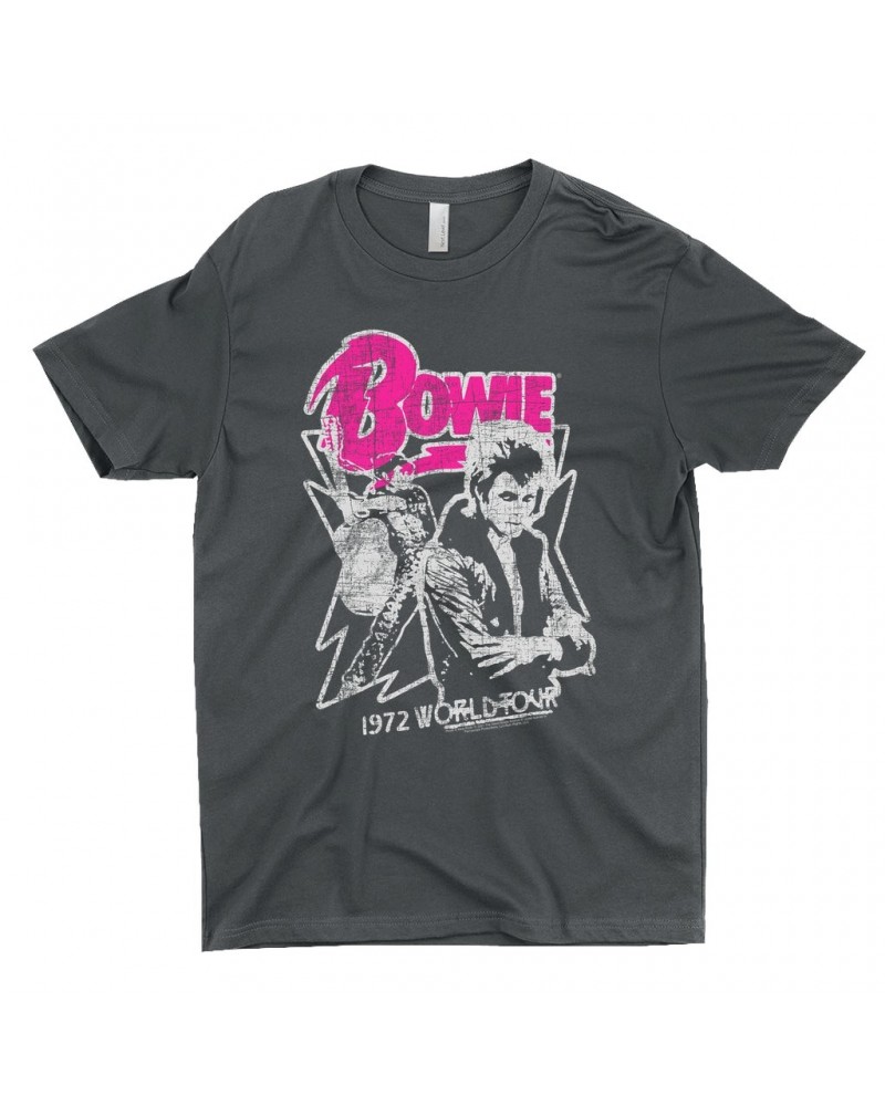 David Bowie T-Shirt | Pink And Silver 1972 World Tour Distressed Shirt $9.48 Shirts