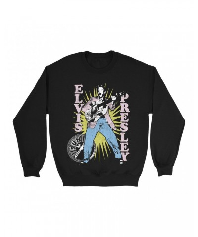 Elvis Presley Sun Records Sweatshirt | Singing In Burst Distressed Sun Records Sweatshirt $16.08 Sweatshirts