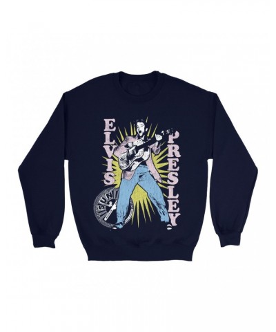 Elvis Presley Sun Records Sweatshirt | Singing In Burst Distressed Sun Records Sweatshirt $16.08 Sweatshirts